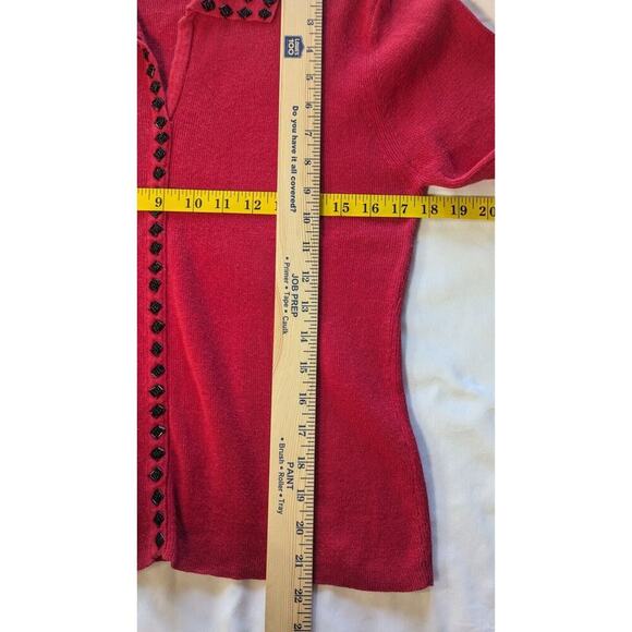 Vintage Kathie Lee Collection Ladies Winter Beaded Faux Cardigan Red/Black Med - Picture 3 of 7